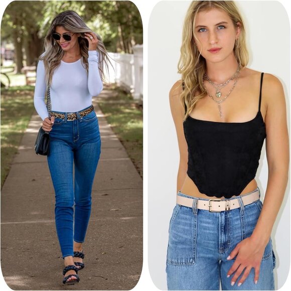 Pack 3 Women's Belts for Jeans Pants Gold Buckle Leather Belts Beige Leopard - Picture 5 of 5